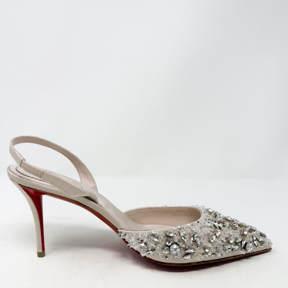 Christian Louboutin Queenissima Sling Crystal Slingback Heels Size 37 - Picture 10 of 14
